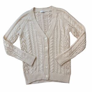Equipment Cashmere Wool and Alpaca Beige Cable Knit Cardigan Sweater